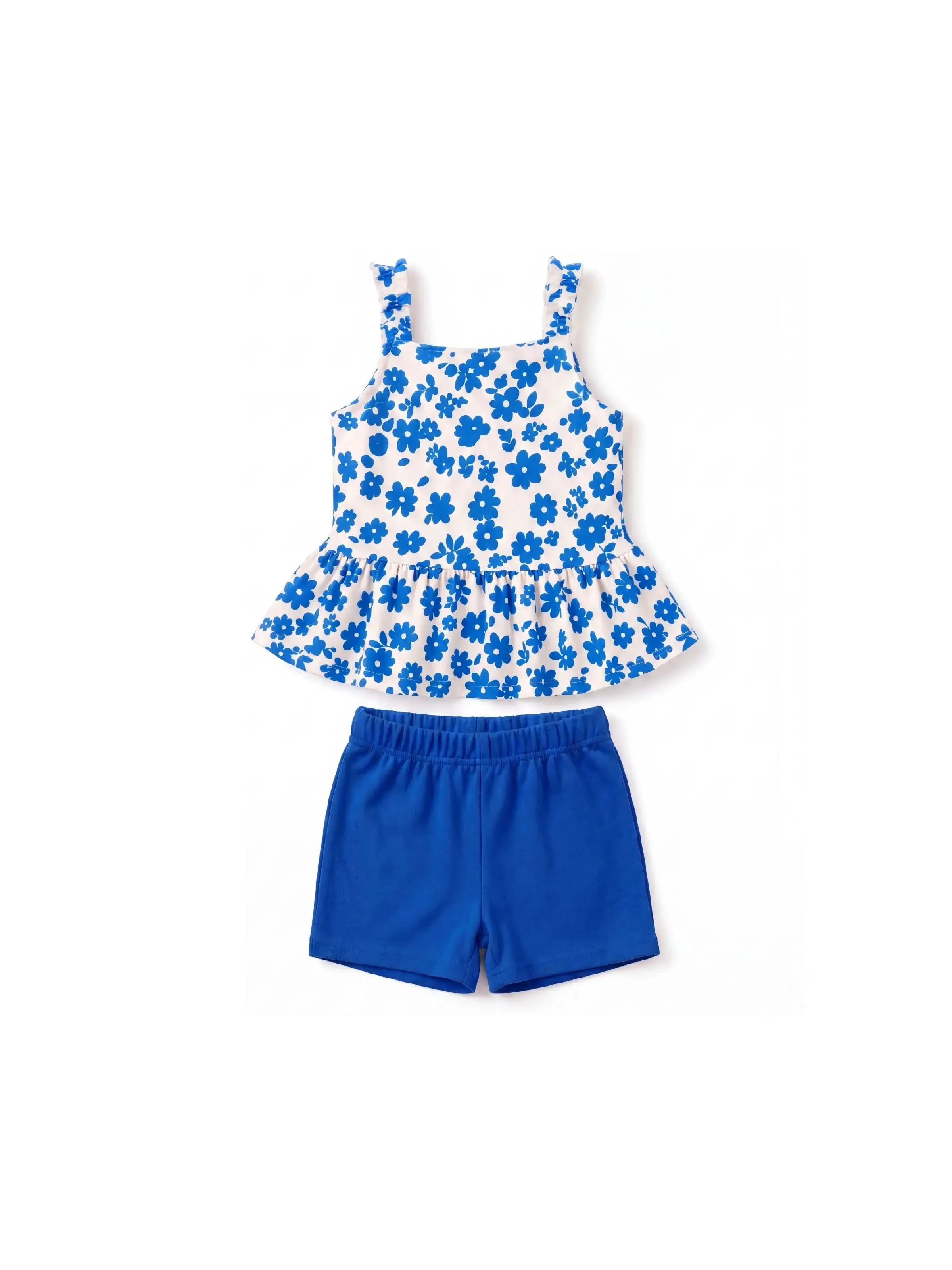 Blue Floral Print Top and Shorts Set