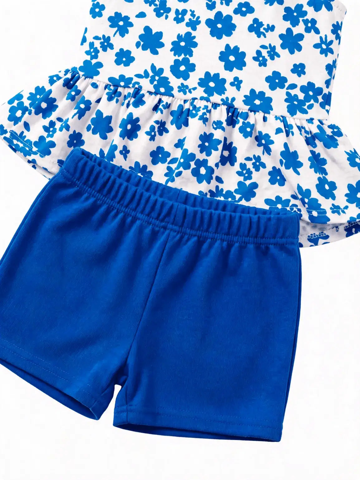Blue Floral Print Top and Shorts Set