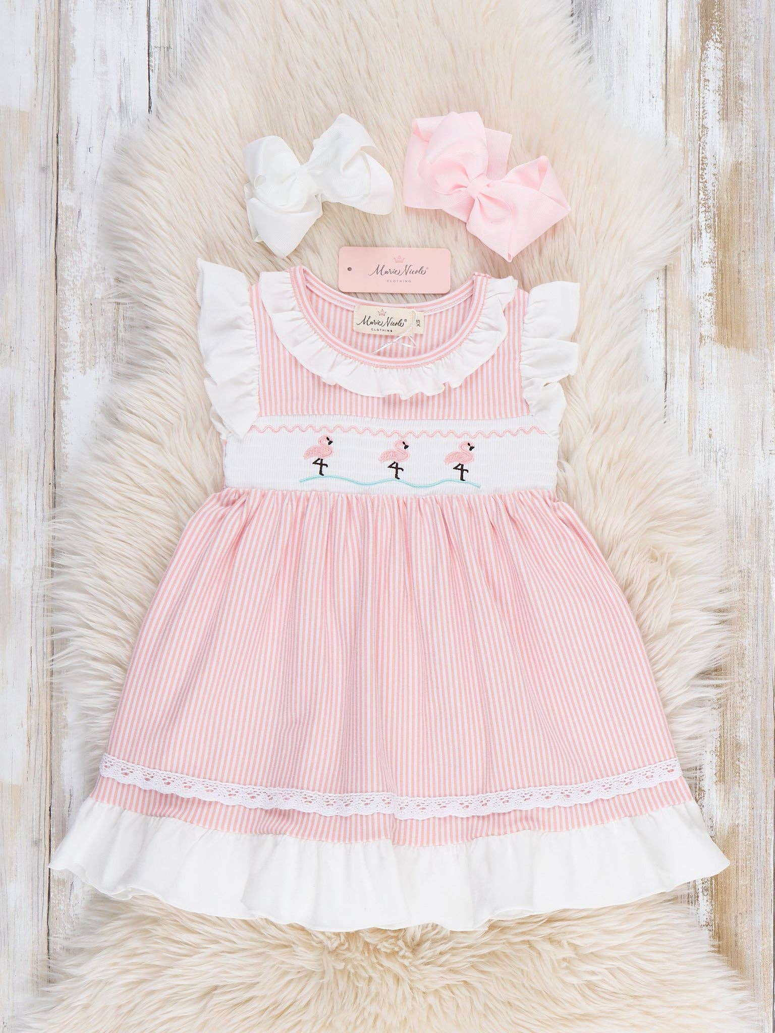Flamingo Smocked Ruffle Dress