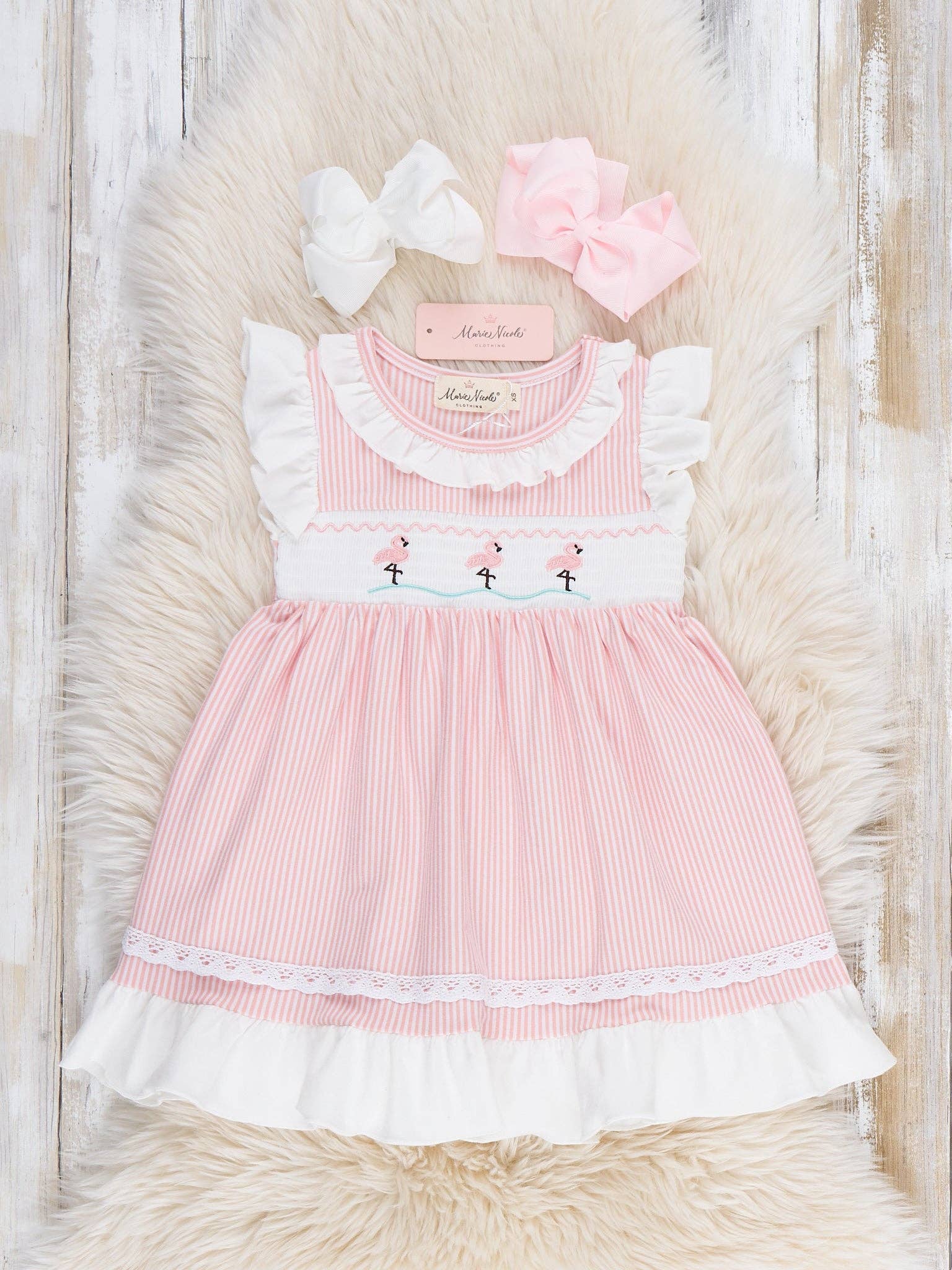 Flamingo Smocked Ruffle Dress