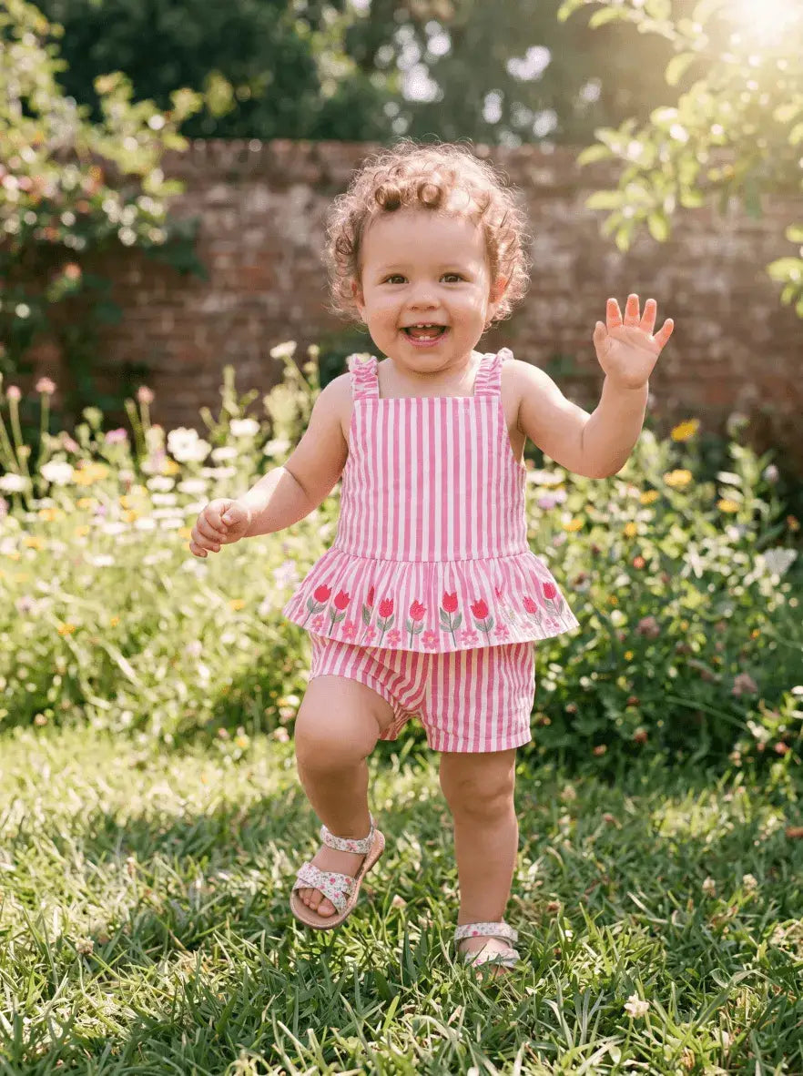 Pink Striped Tulip Top and Shorts Set
