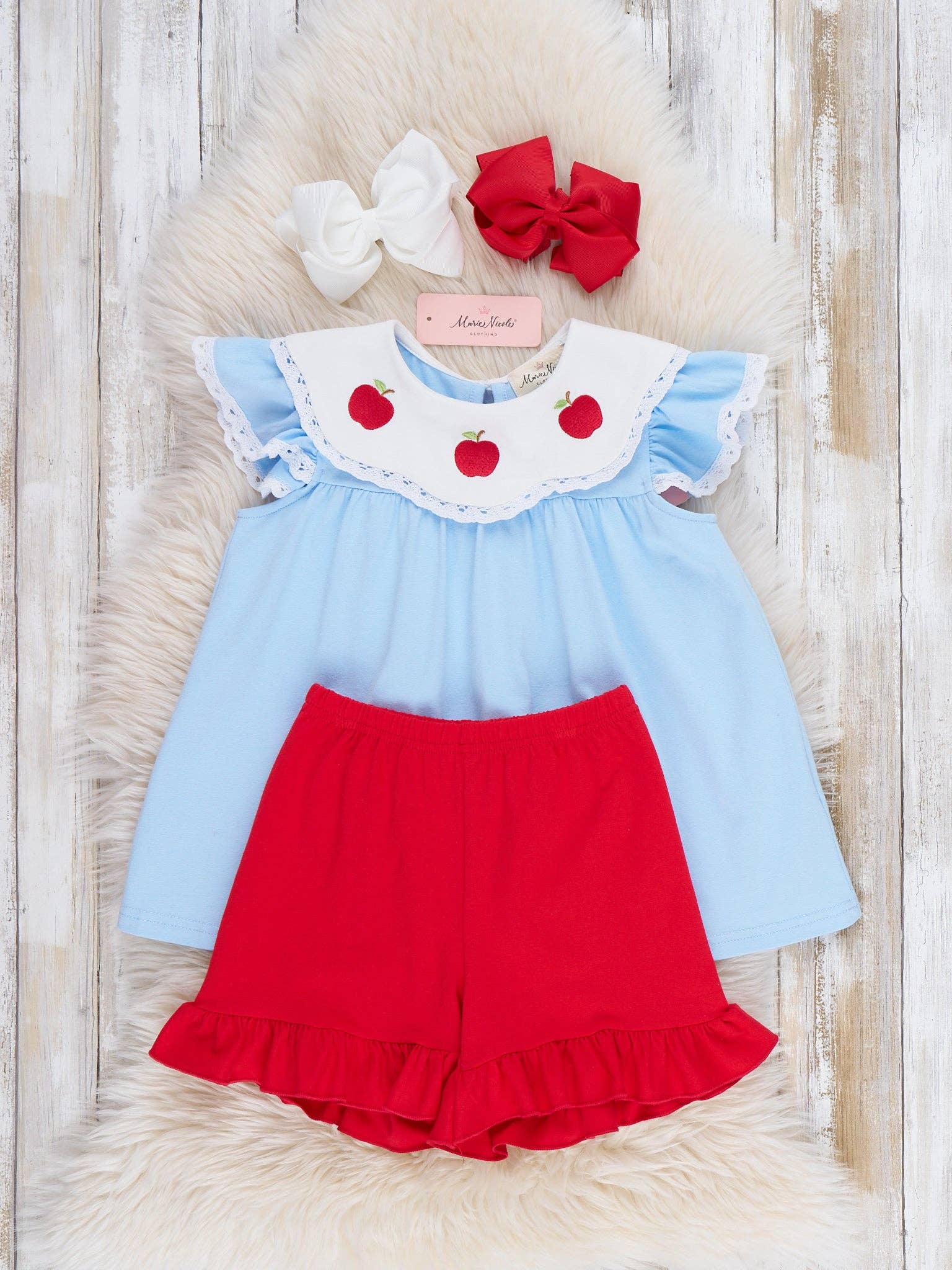 Apple Lace Collar Embroidered Outfit