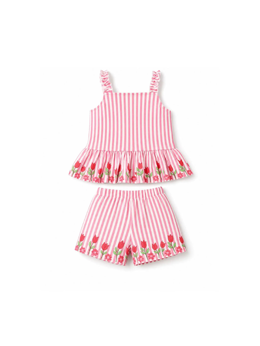 Pink Striped Tulip Top and Shorts Set