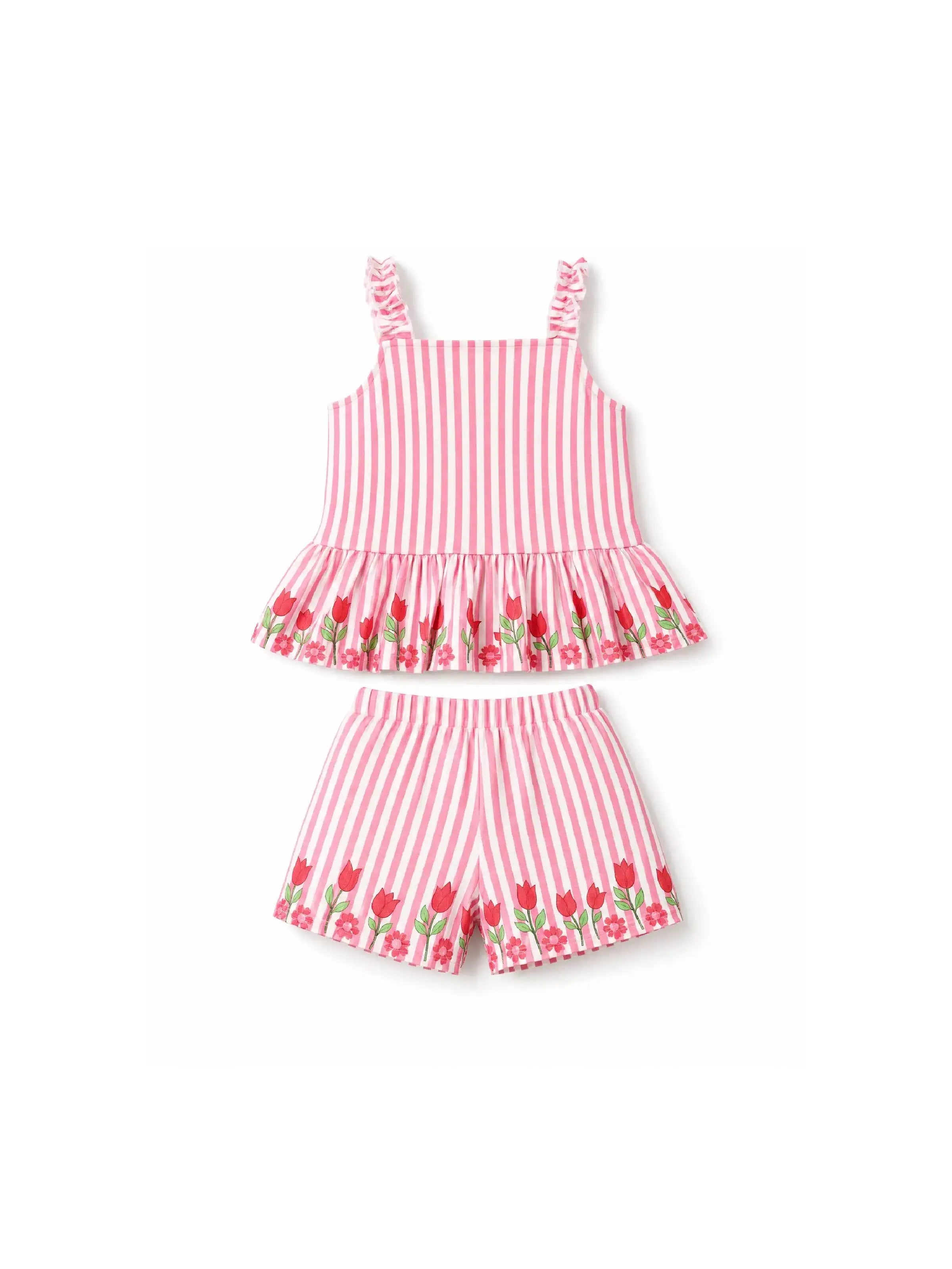 Pink Striped Tulip Top and Shorts Set